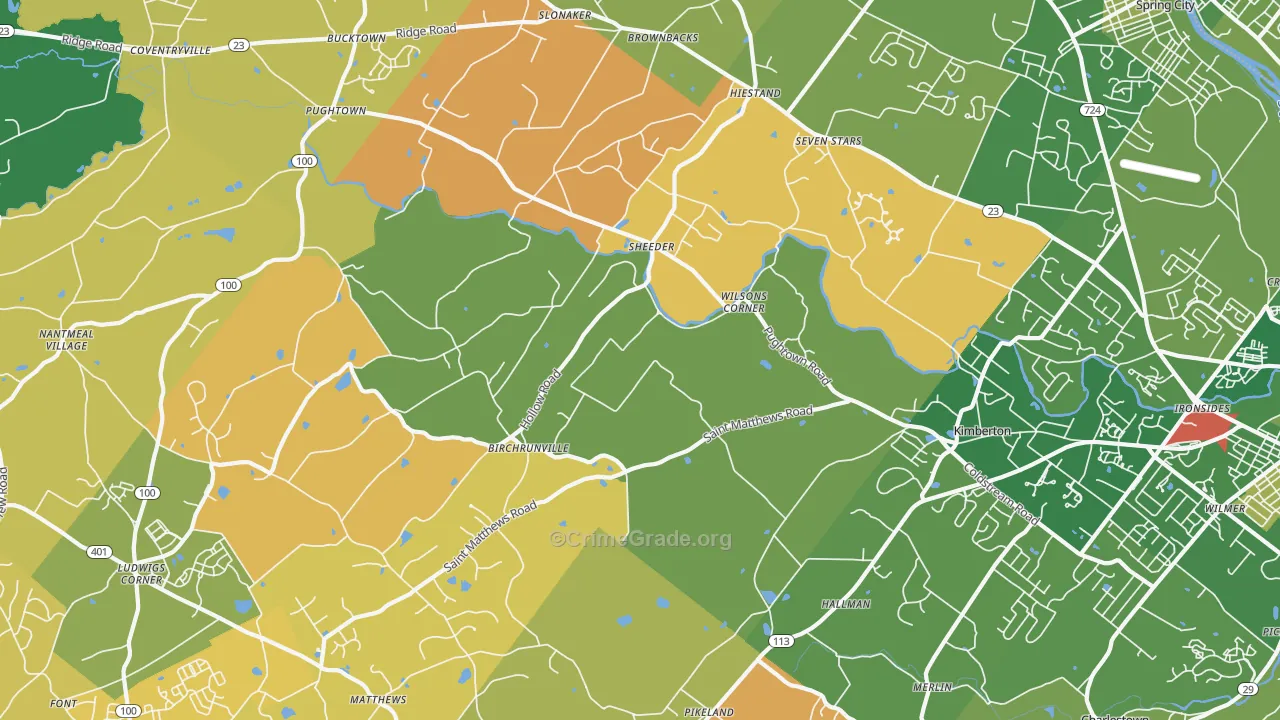 Birchrunville, PA Map of Murder Rates