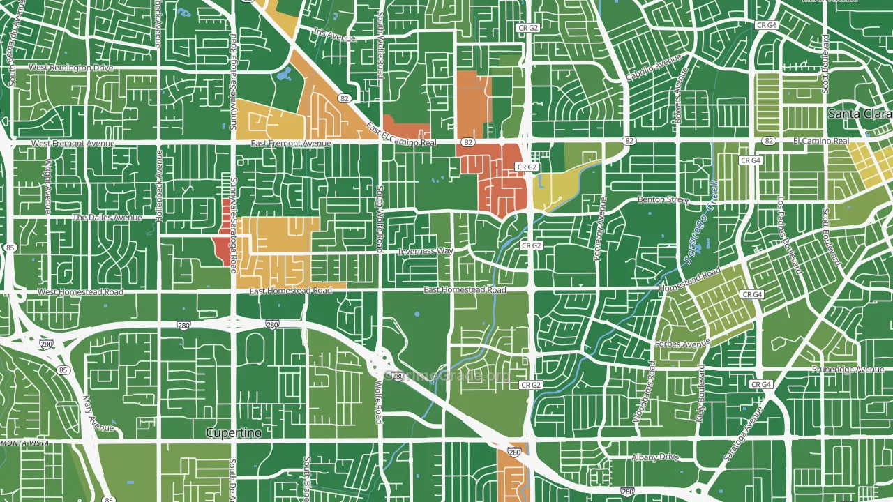 Birdland Neighbors, Sunnyvale, CA Map of Murder Rates