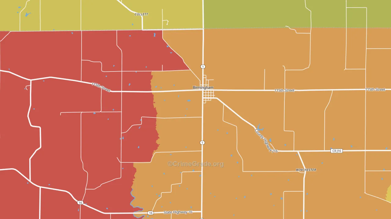 Birmingham, IA Map of Murder Rates