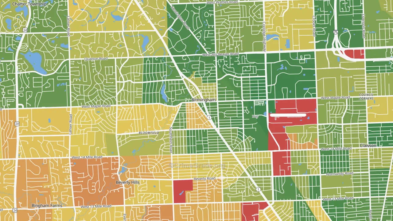 Birmingham, MI Map of Murder Rates