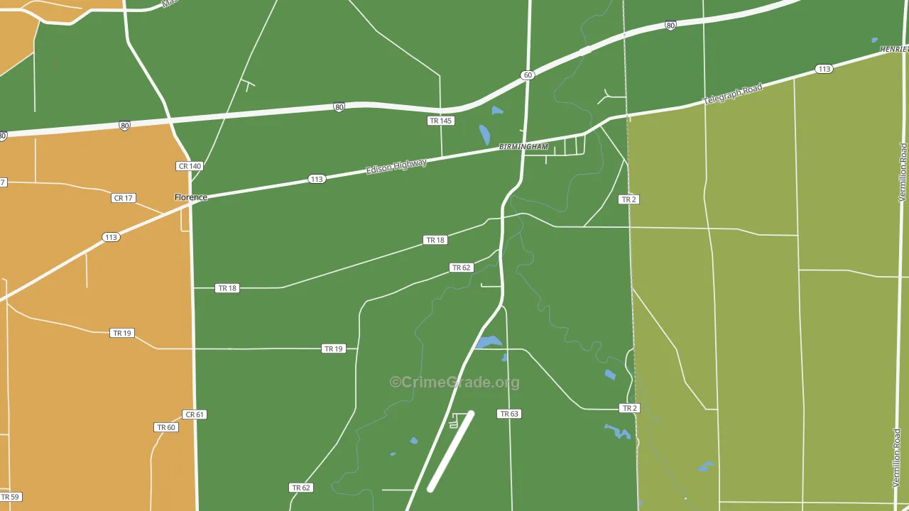 Birmingham, OH Map of Murder Rates