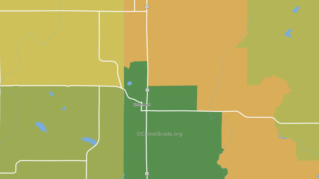 Birnamwood, WI Map of Murder Rates