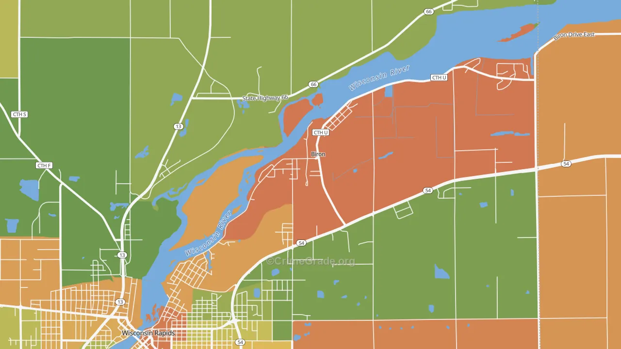 Biron, WI Map of Murder Rates