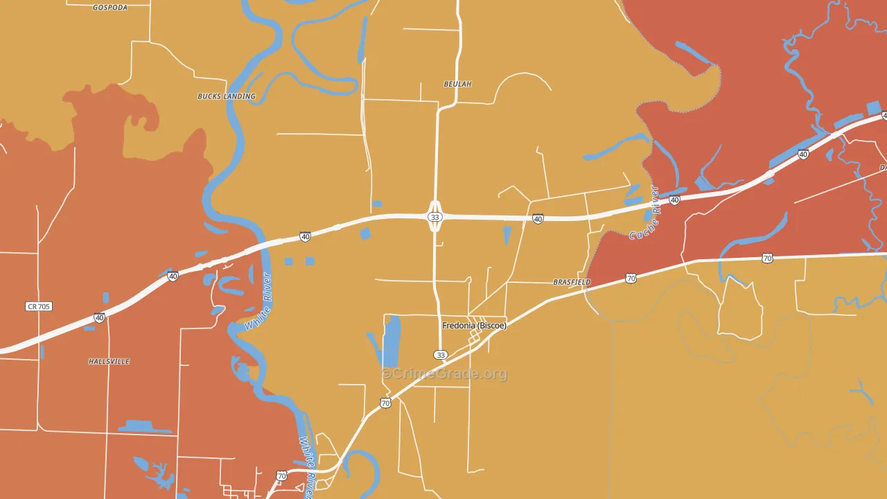 Biscoe, AR Map of Murder Rates