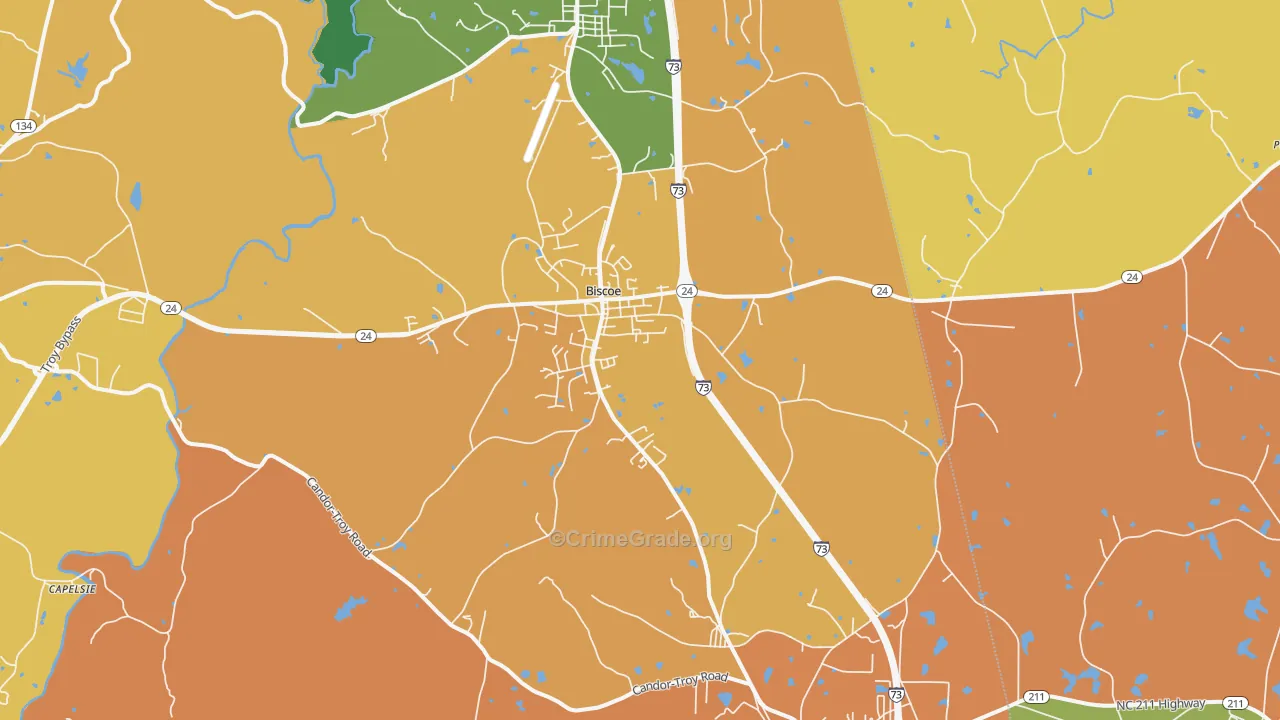 Biscoe, NC Map of Murder Rates