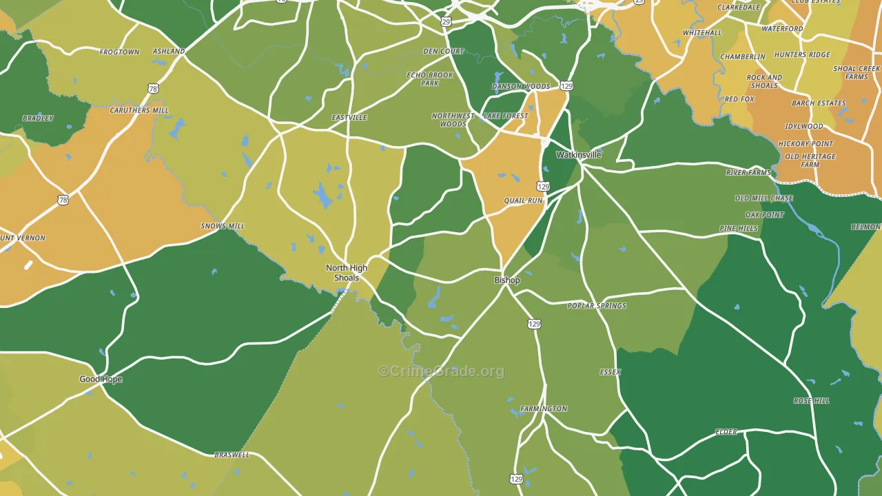 Bishop, GA Map of Murder Rates