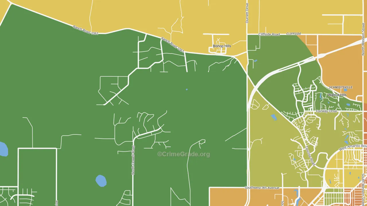 Bishop Hills, TX Map of Murder Rates