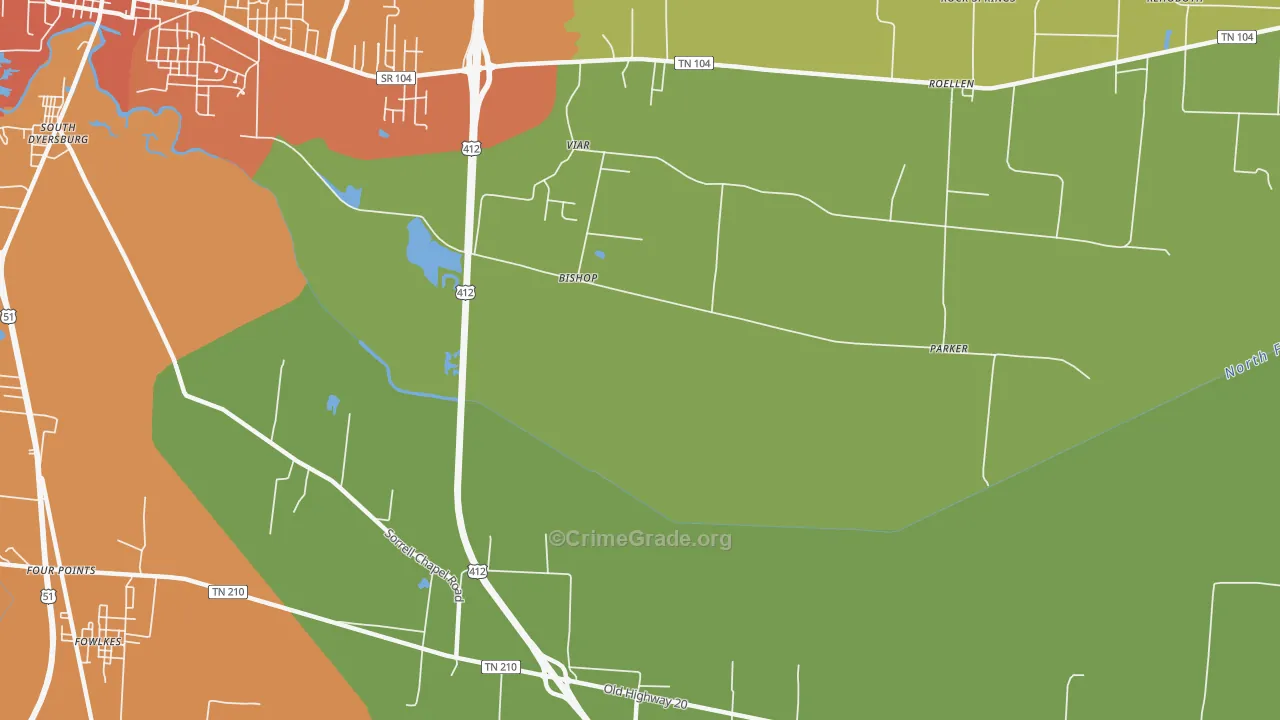 Bishop, TN Map of Murder Rates