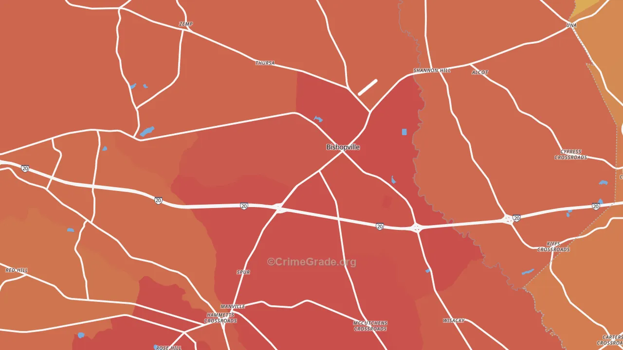 Bishopville, SC Map of Murder Rates