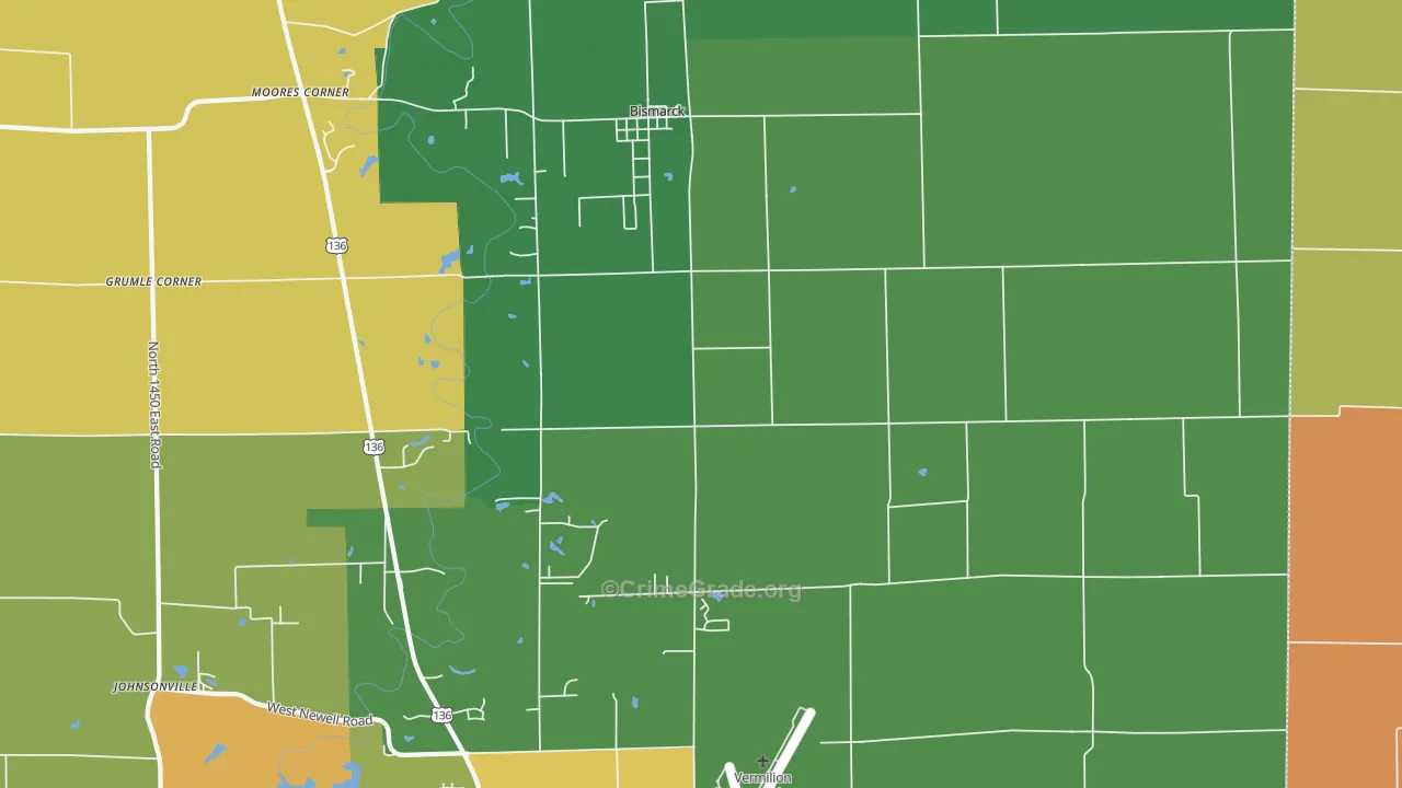 Bismarck, IL Map of Murder Rates