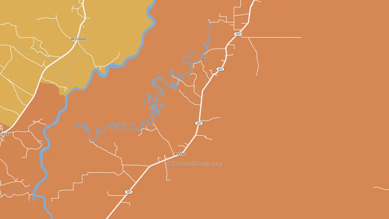 Bivens, LA Map of Murder Rates