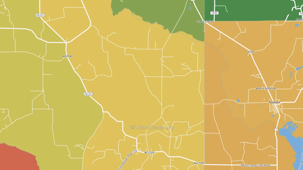 Bivins, TX Map of Murder Rates
