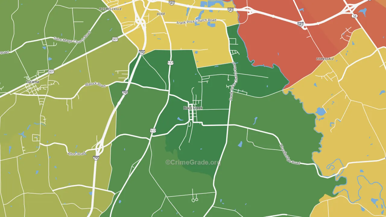 Black Creek, NC Map of Murder Rates