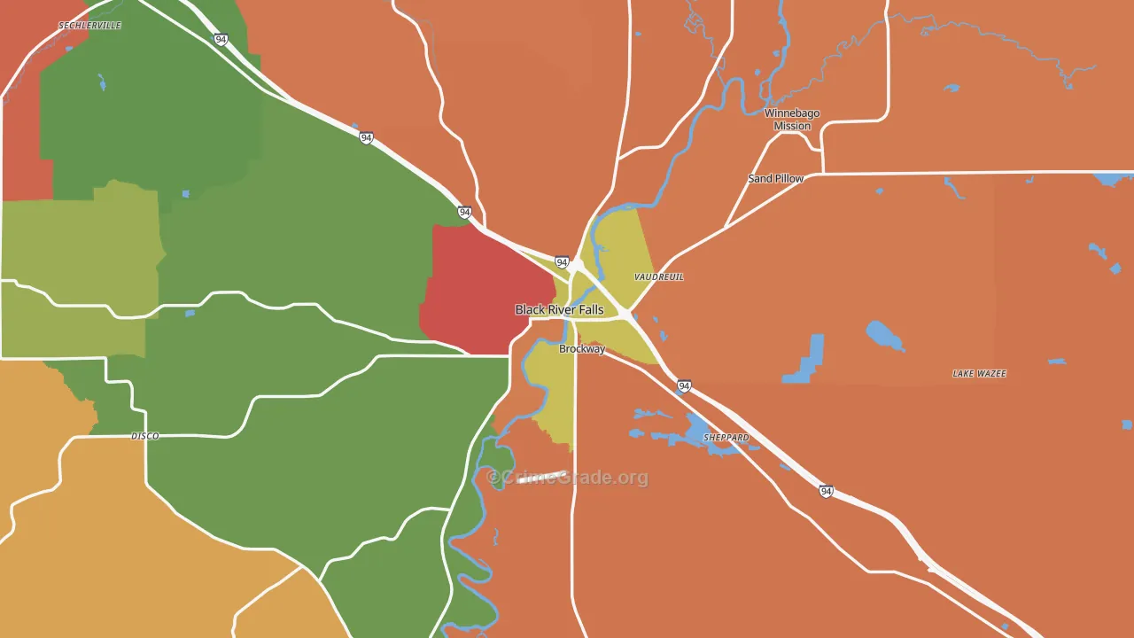 Black River Falls, WI Map of Murder Rates