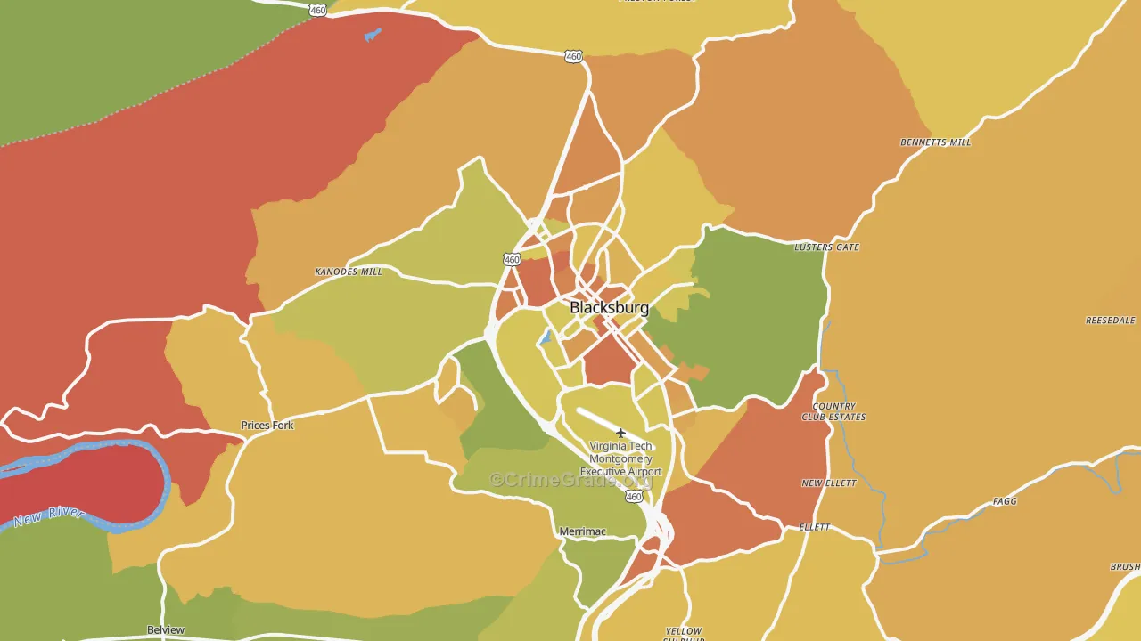 Blacksburg, VA Map of Murder Rates