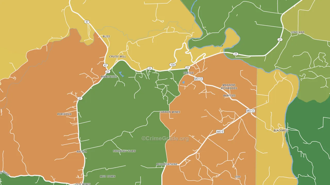 Blackwell, MO Map of Murder Rates