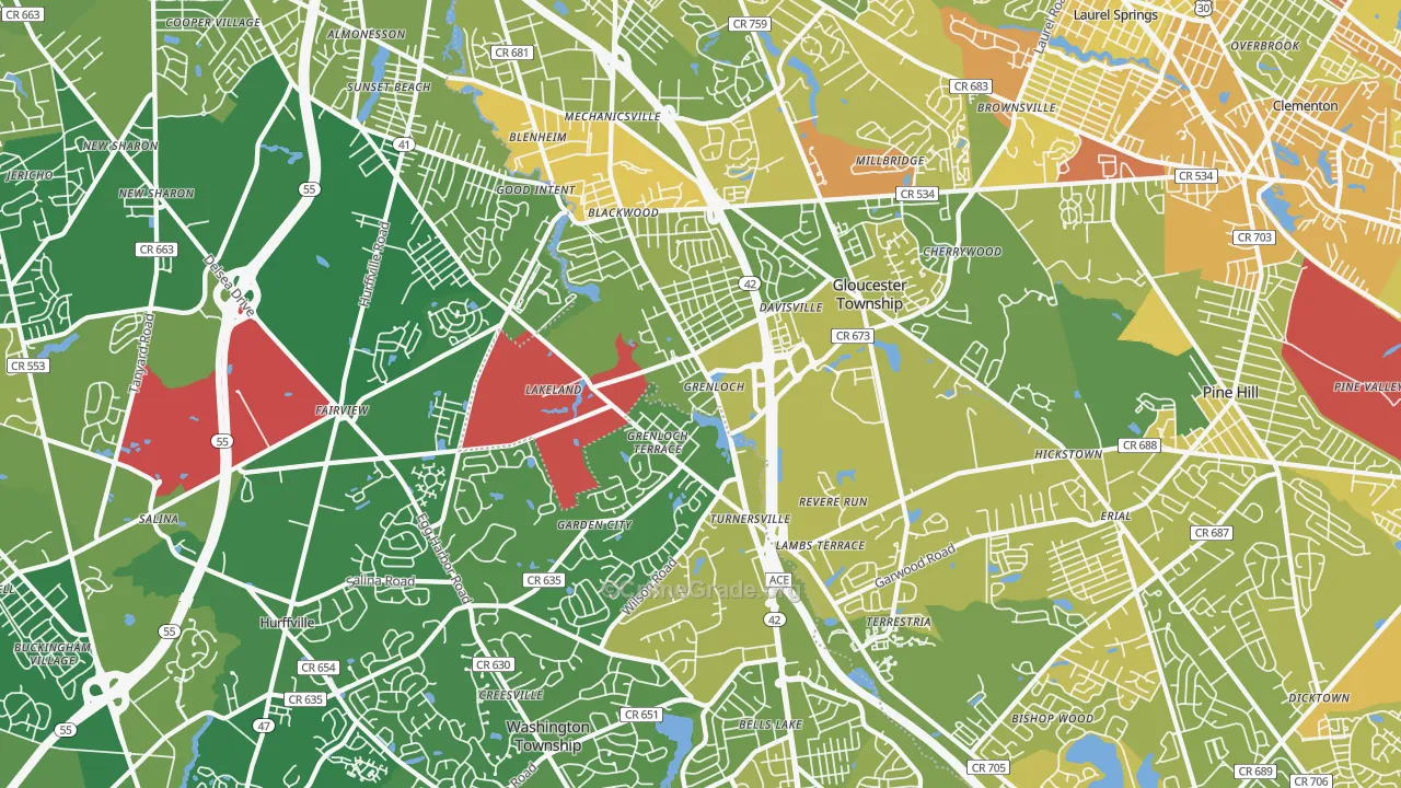 Blackwood, NJ Map of Murder Rates