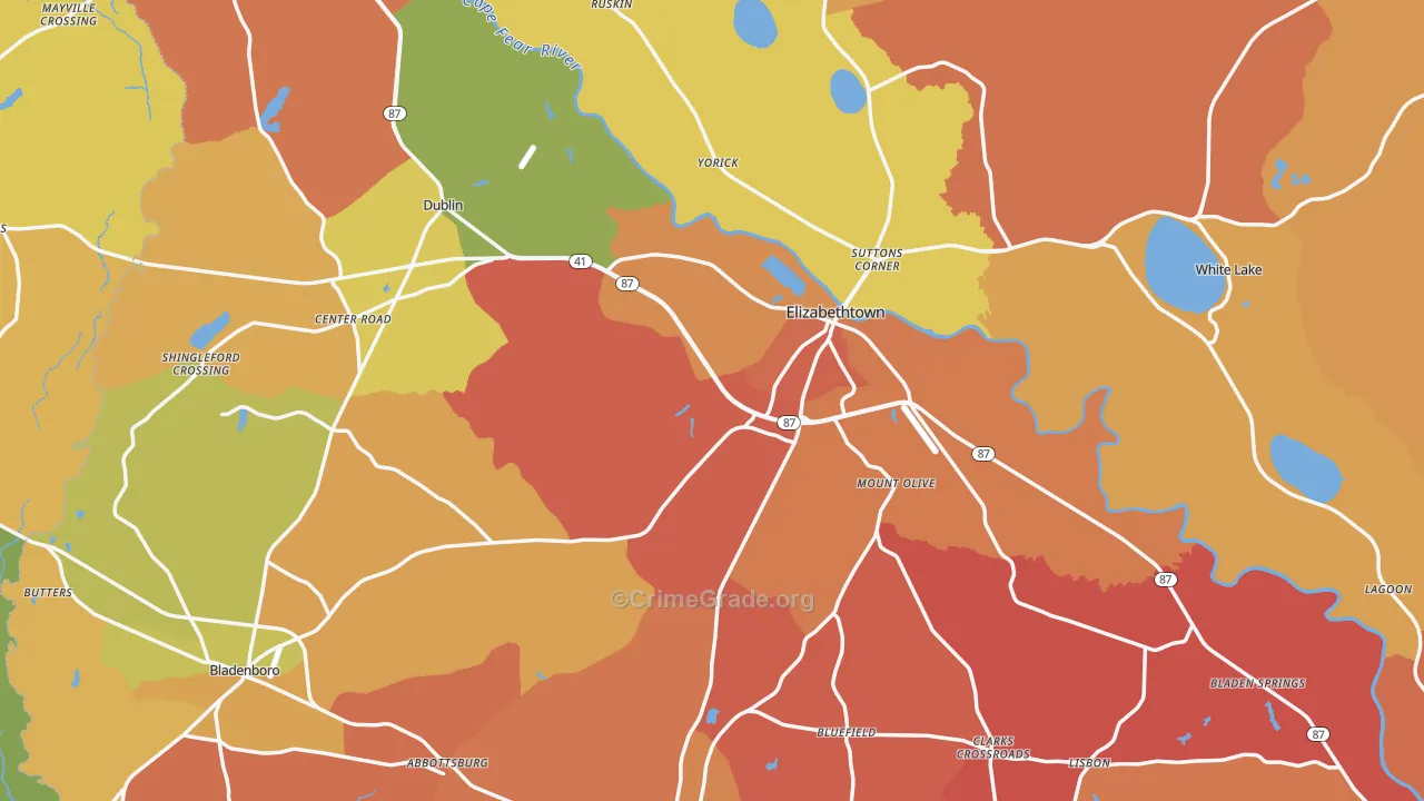 Bladen County, NC Map of Murder Rates