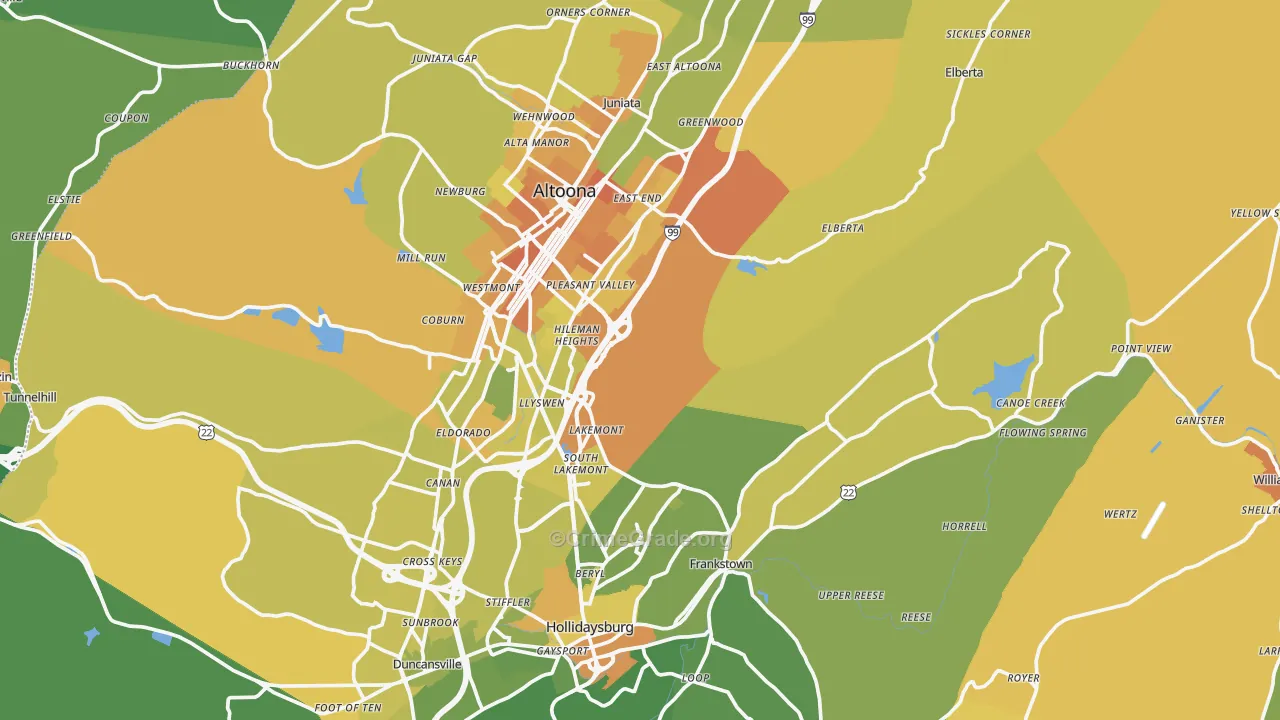 Blair County, PA Map of Murder Rates