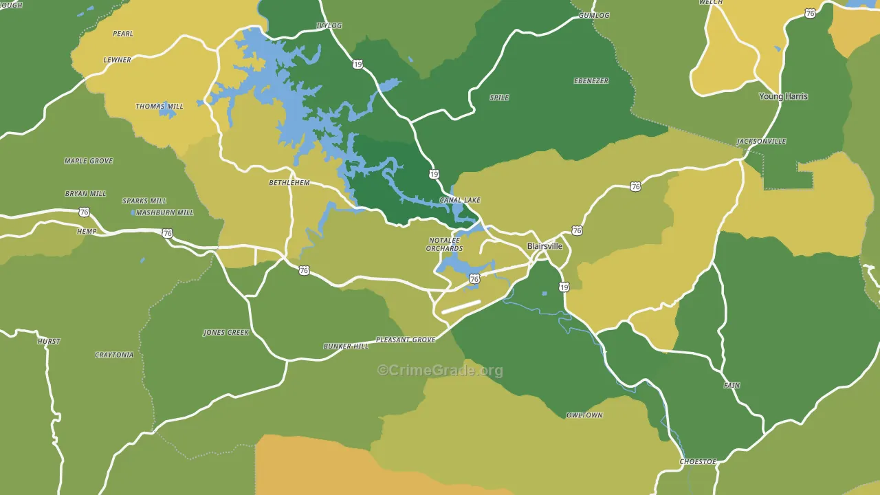 Blairsville, GA Map of Murder Rates