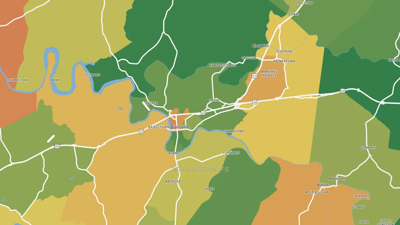 Blairsville, PA Map of Murder Rates