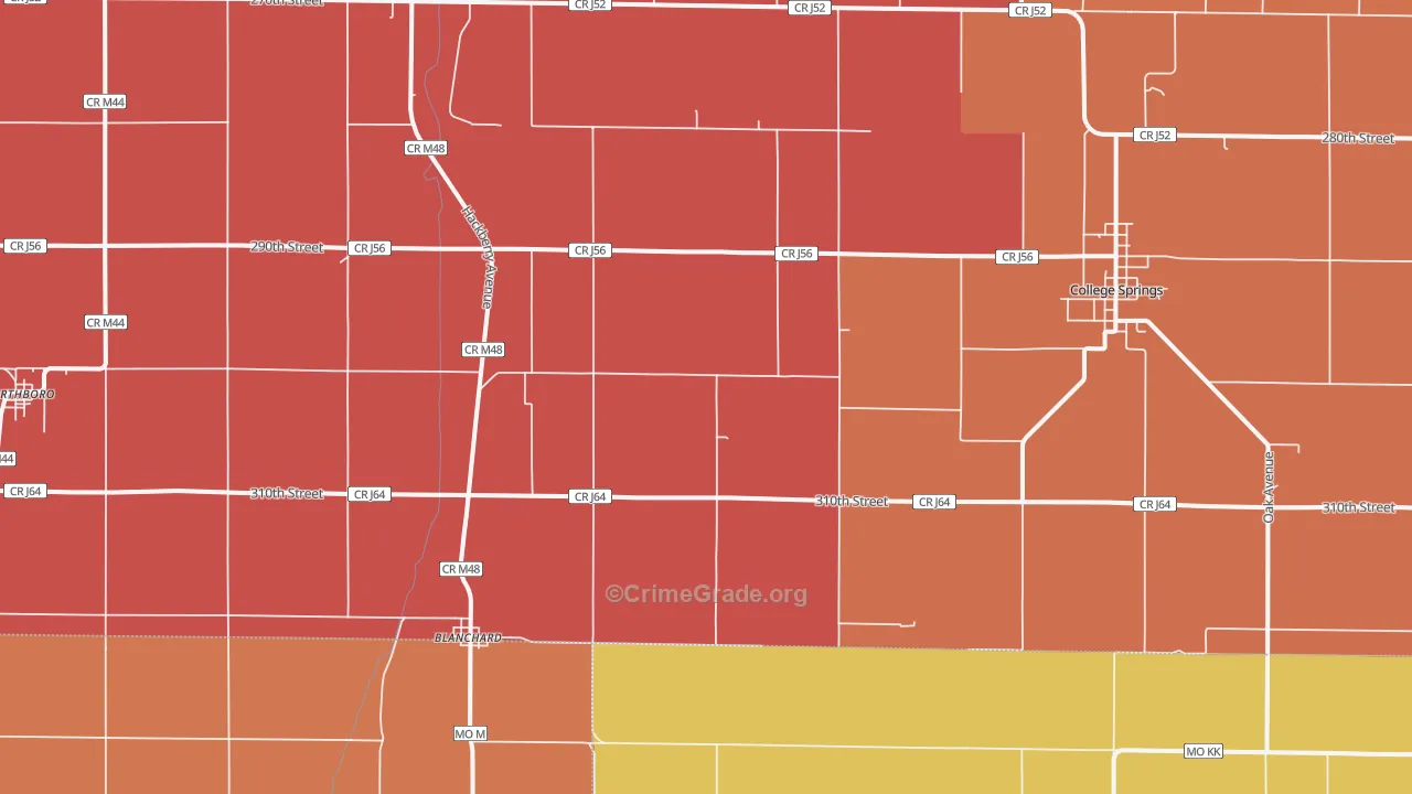 Blanchard, IA Map of Murder Rates