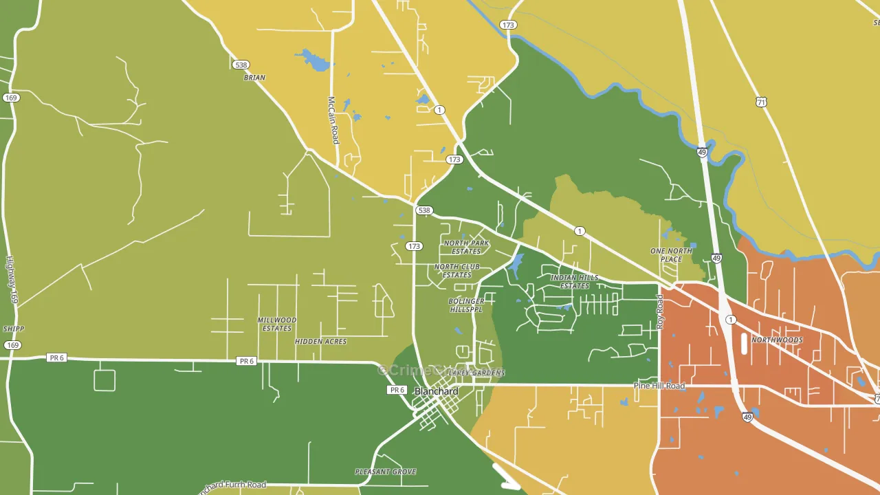 Blanchard, LA Map of Murder Rates