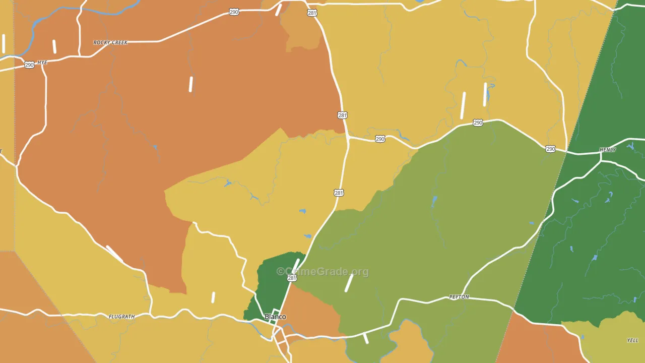 Blanco County, TX Map of Murder Rates
