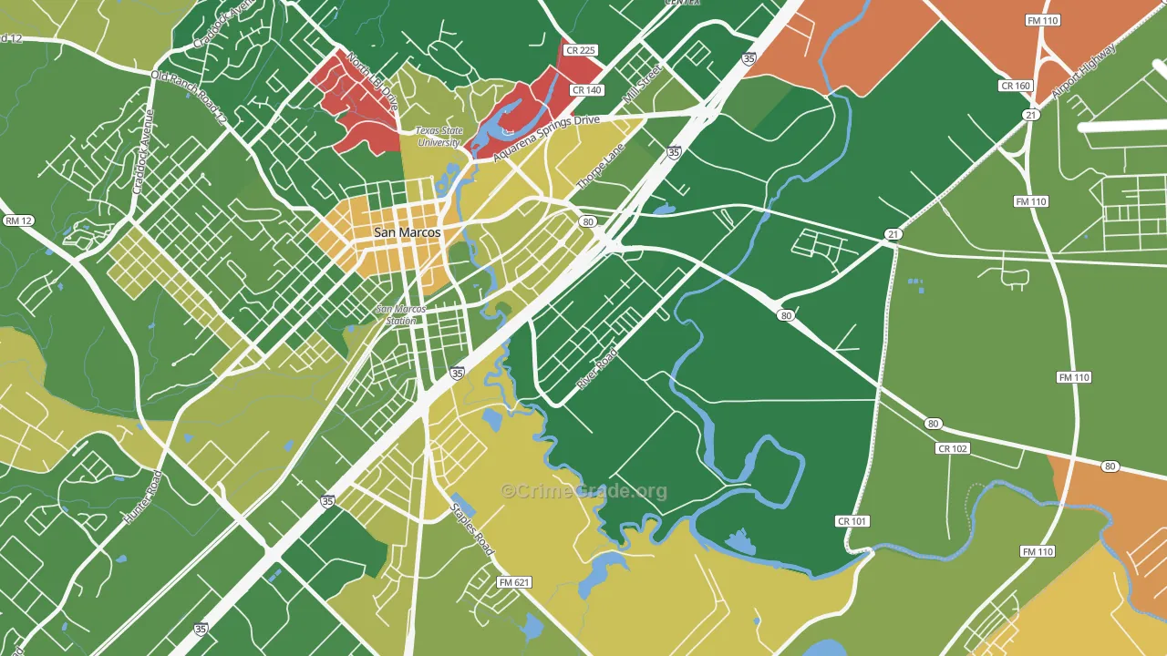 Blanco Gardens, San Marcos, TX Map of Murder Rates
