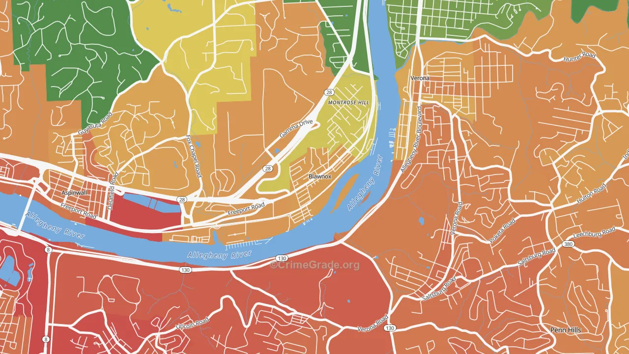 Blawnox, PA Map of Murder Rates