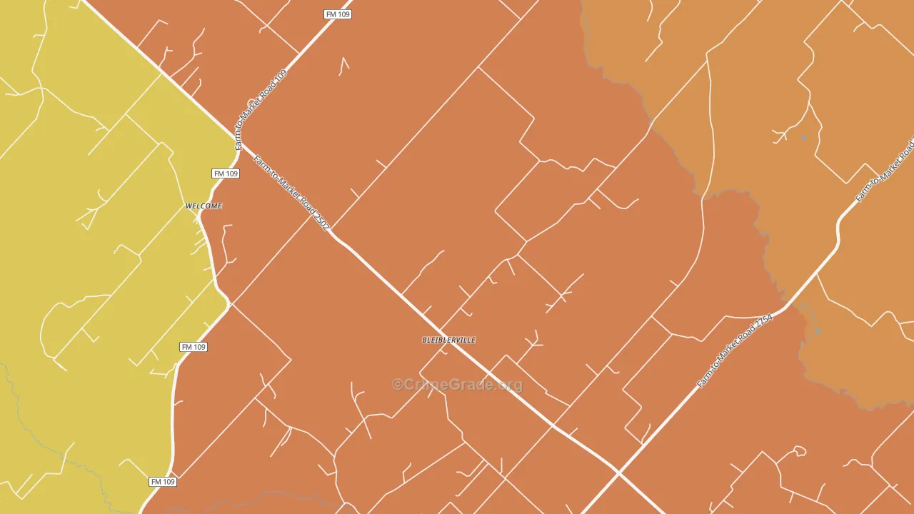 Bleiblerville, TX Map of Murder Rates