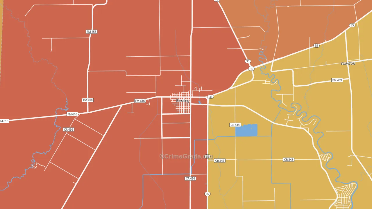 Blessing, TX Map of Murder Rates