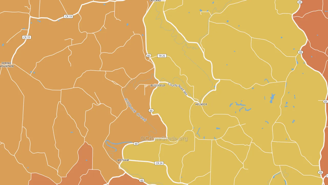 Blissfield, OH Map of Murder Rates