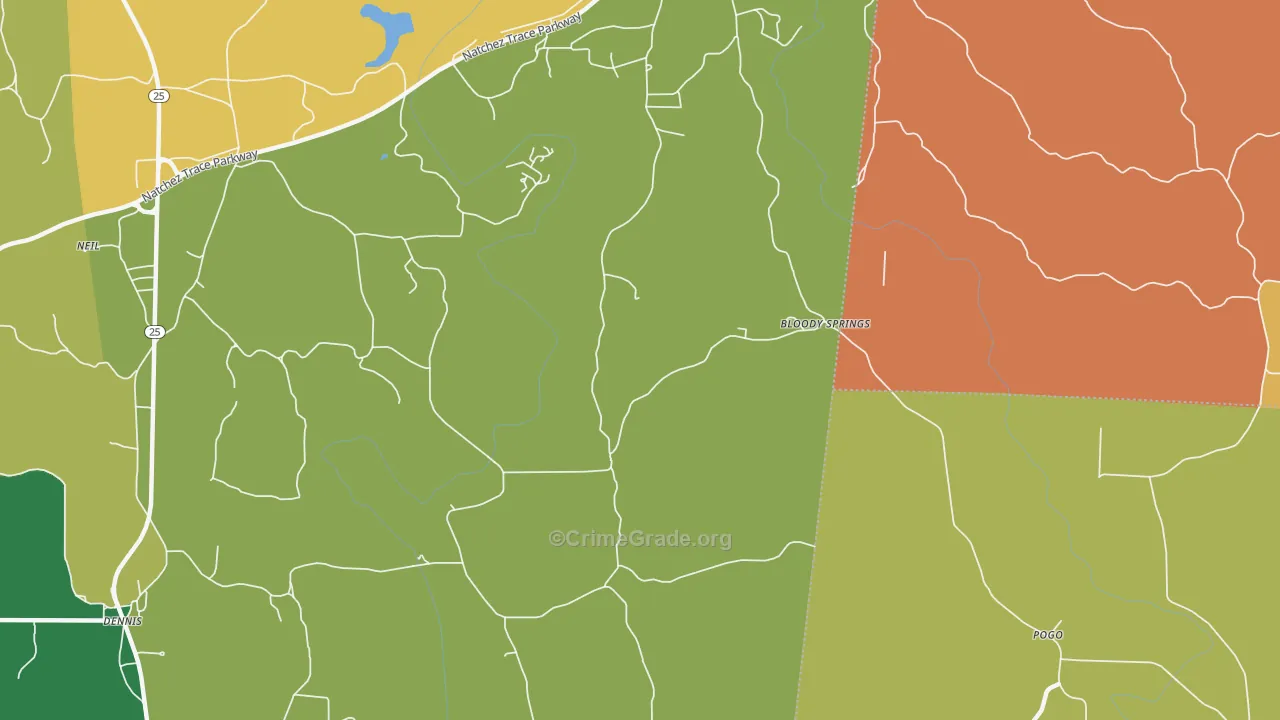 Bloody Springs, MS Map of Murder Rates
