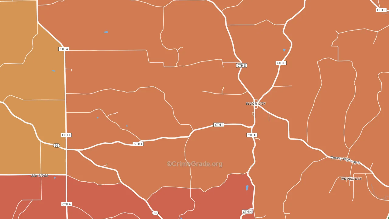 Bloom City, WI Map of Murder Rates