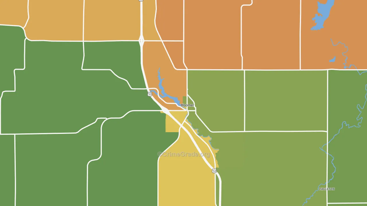 Bloomer, WI Map of Murder Rates