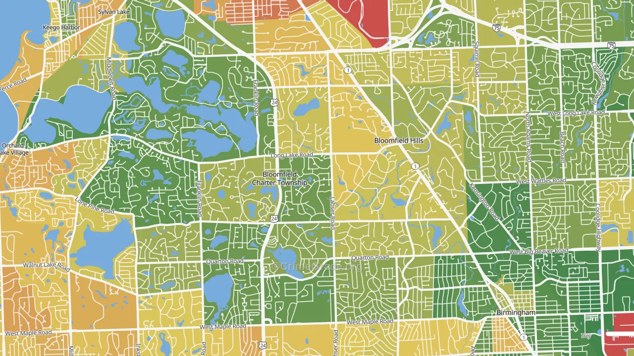 Bloomfield Hills, MI Map of Murder Rates