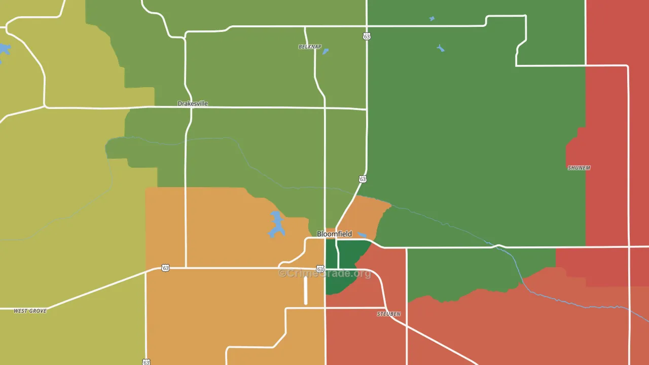 Bloomfield, IA Map of Murder Rates