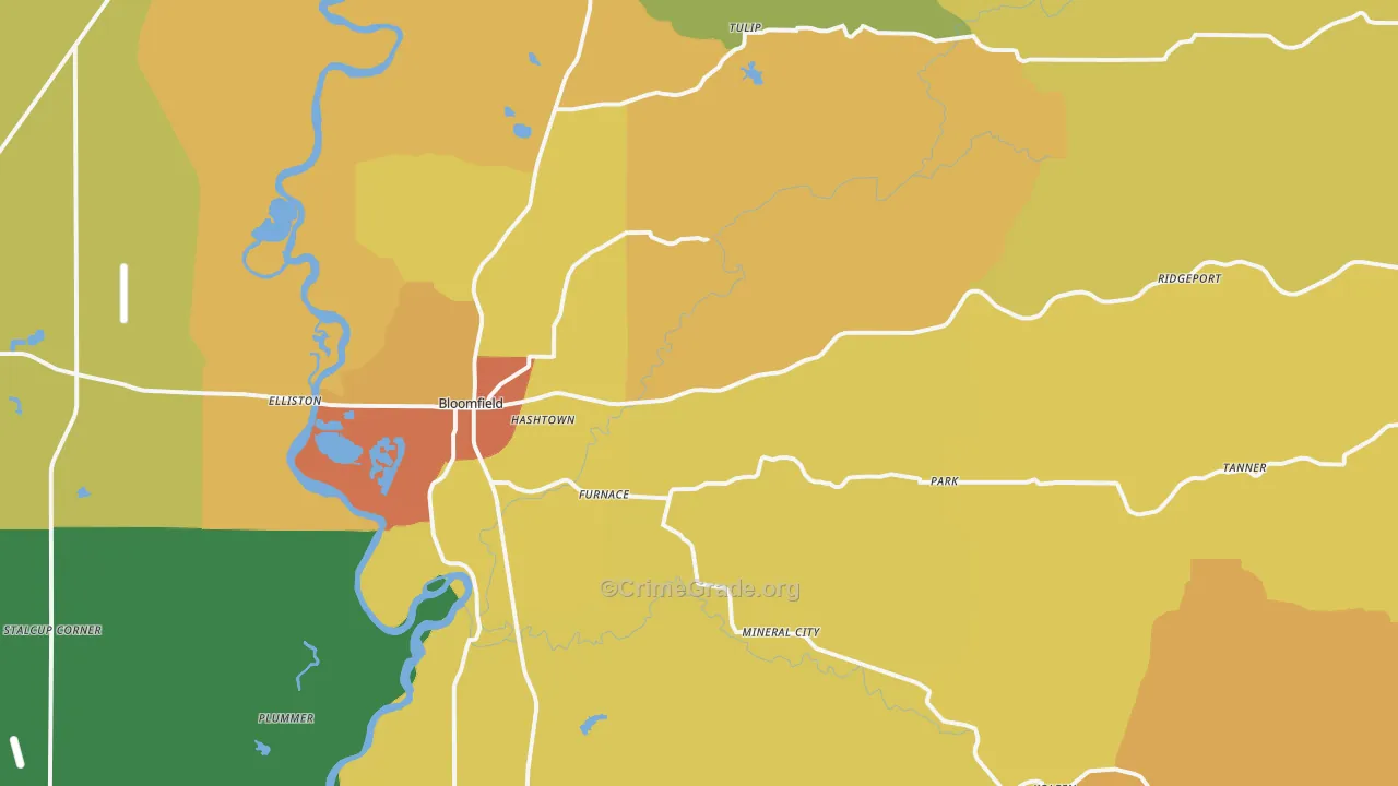 Bloomfield, IN Map of Murder Rates