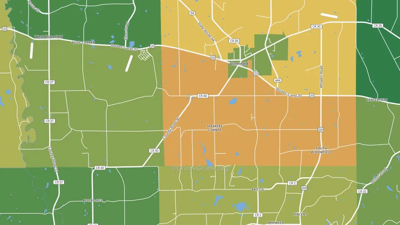 Bloomfield, NY Map of Murder Rates