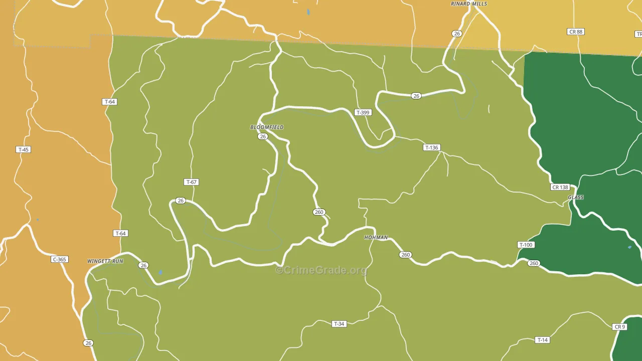 Bloomfield, OH Map of Murder Rates
