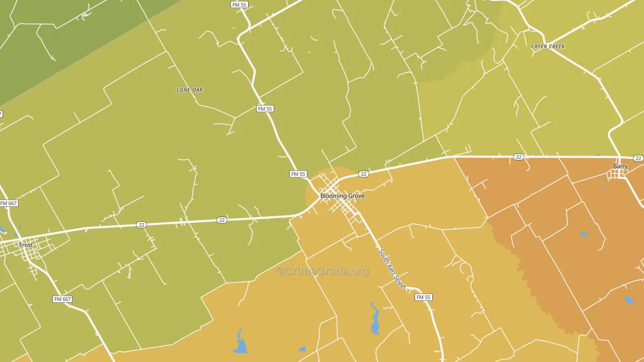 Blooming Grove, TX Map of Murder Rates