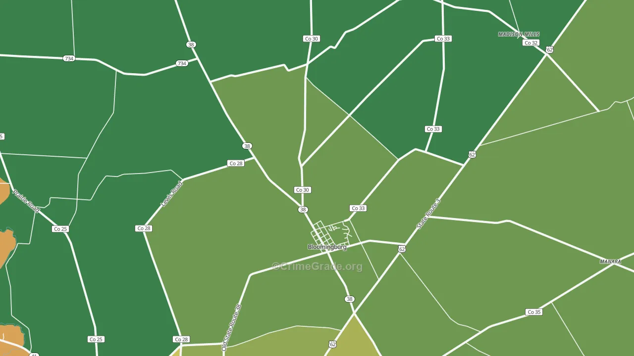 Bloomingburg, OH Map of Murder Rates
