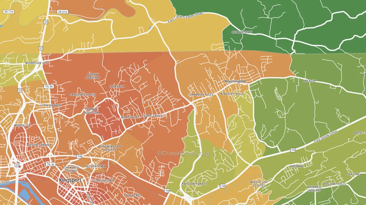 Bloomingdale, TN Map of Murder Rates