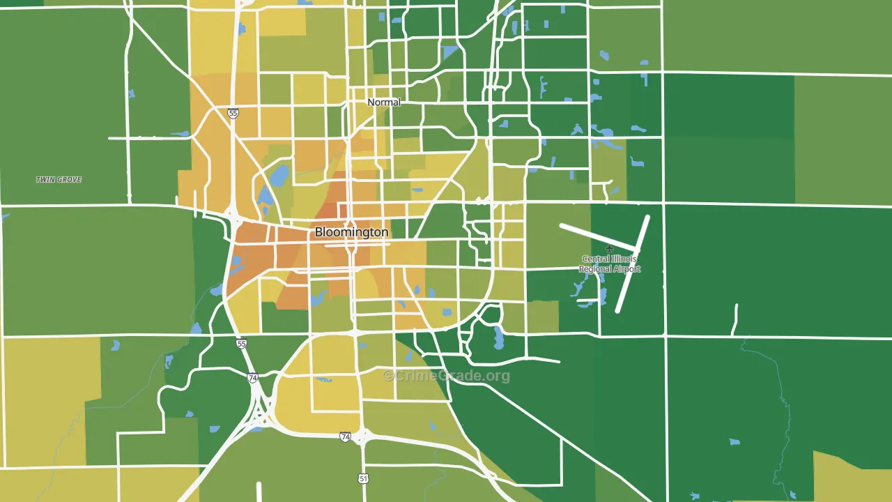 Bloomington, IL Map of Murder Rates