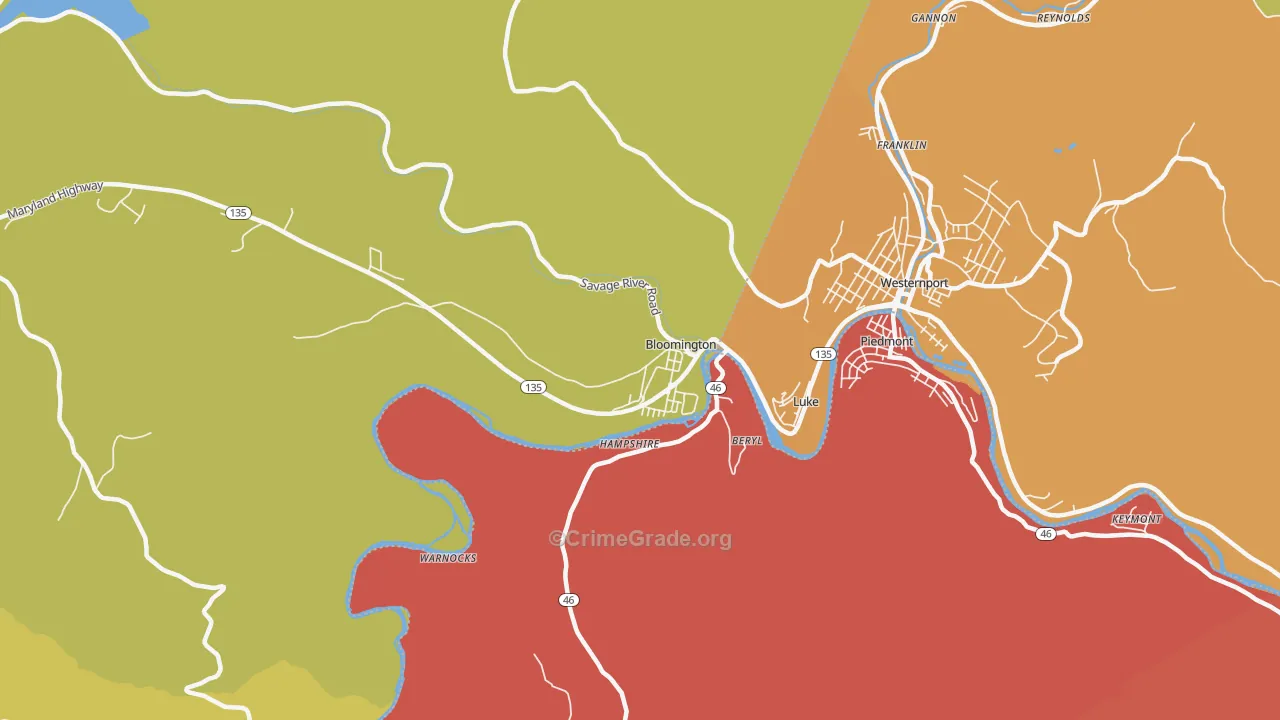 Bloomington, MD Map of Murder Rates