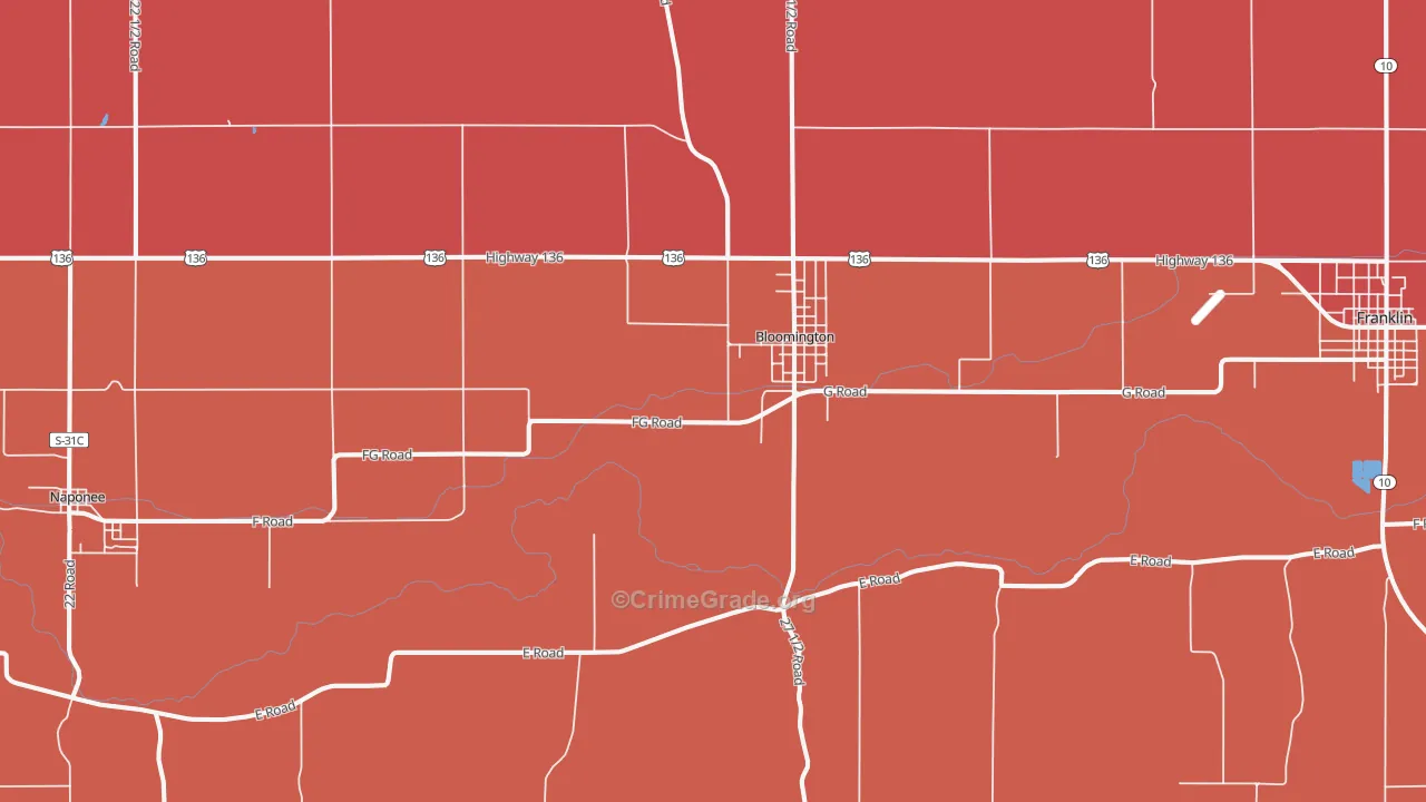 Bloomington, NE Map of Murder Rates