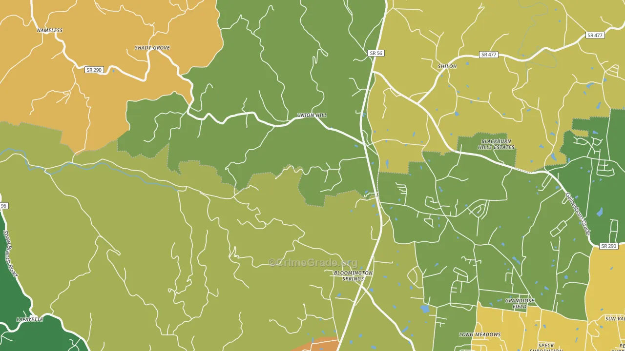 Bloomington Springs, TN Map of Murder Rates