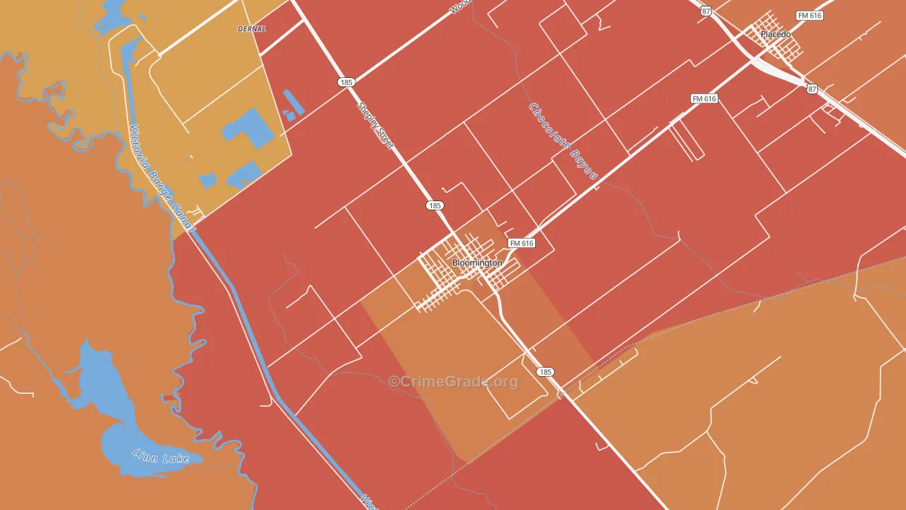 Bloomington, TX Map of Murder Rates