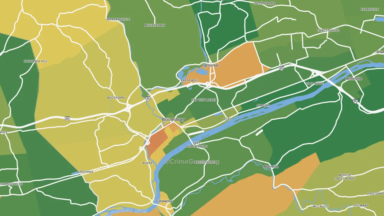 Bloomsburg, PA Map of Murder Rates
